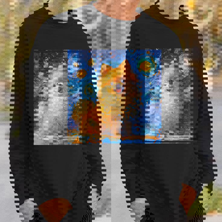 かわいいポメラニアン犬 星月夜 ヴィンセント・ヴァン・ゴッホ絵画 スウェットシャツ 彼への贈り物