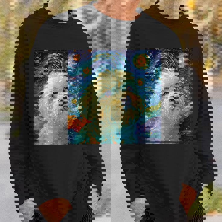 かわいいマルチーズドッグ 星月夜 ヴィンセント・ヴァン・ゴッホ絵画 スウェットシャツ 彼への贈り物