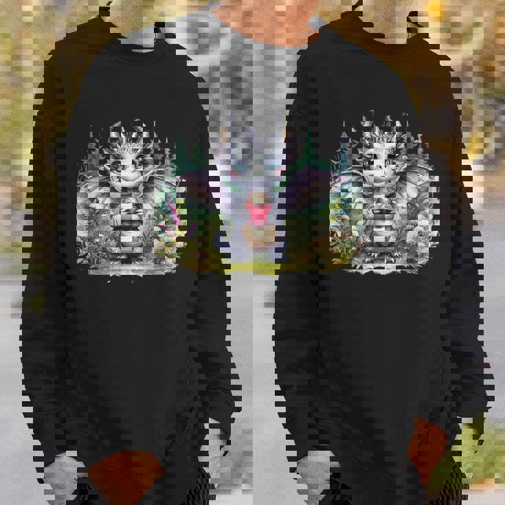 かわいい赤ちゃんドラゴンハート森林ファンタジー水彩ar スウェットシャツ 彼への贈り物