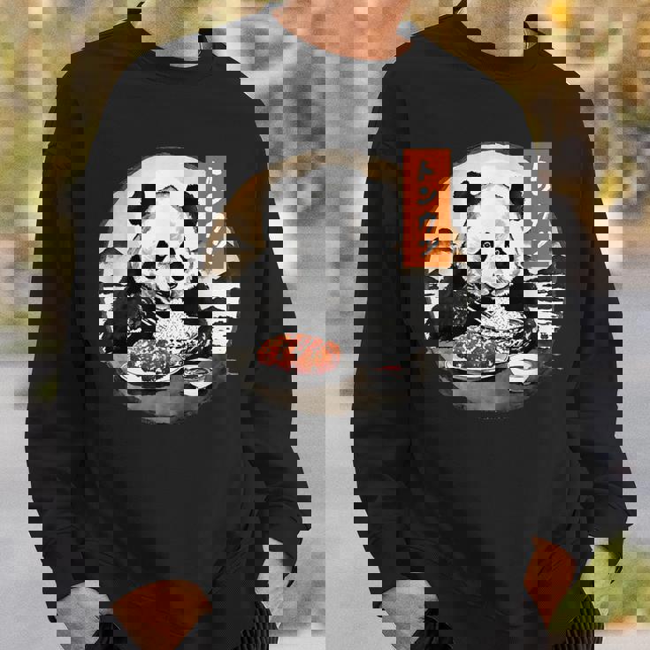 とんかつ パンダ 水墨画 日本食 日本語 おもしろ レトロ 和風 動物 スウェットシャツ 彼への贈り物