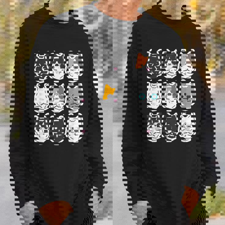 ねこ 9《ふぇいす》猫《黒・白・ハチワレ・三毛・ロシアン》【どうぶつフレンズ】顔 ゆるくて かわいい 動物 イラスト スウェットシャツ 彼への贈り物