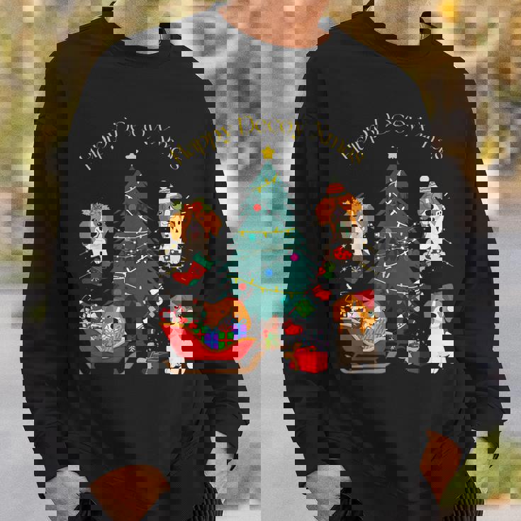 アグリー ハッピーデコピンクリスマス コーイケルホンディエ犬 ダッチデコイスパニエル犬 スウェットシャツ 彼への贈り物