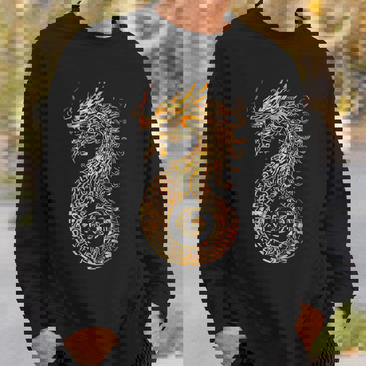 アステカ メキシコ神話 羽をつけた蛇 アートワーク ドラゴン スウェットシャツ 彼への贈り物