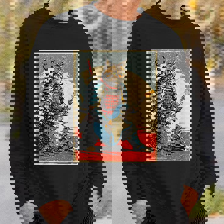 アニメ 日本の侍猫 エレキギターを弾くアートワーク スウェットシャツ 彼への贈り物