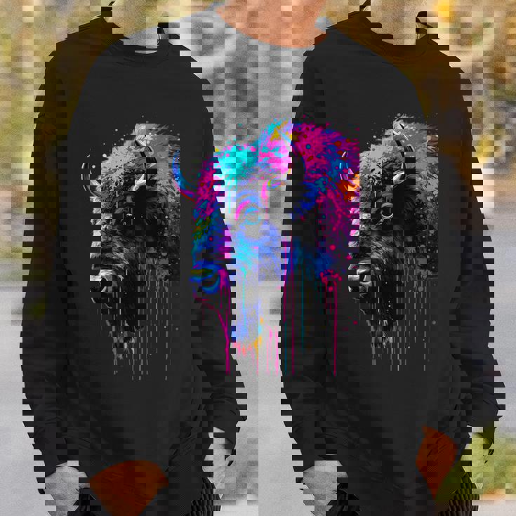 アメリカンバイソンカラーポップアート 美しいアメリカンバイソン愛好家 スウェットシャツ 彼への贈り物