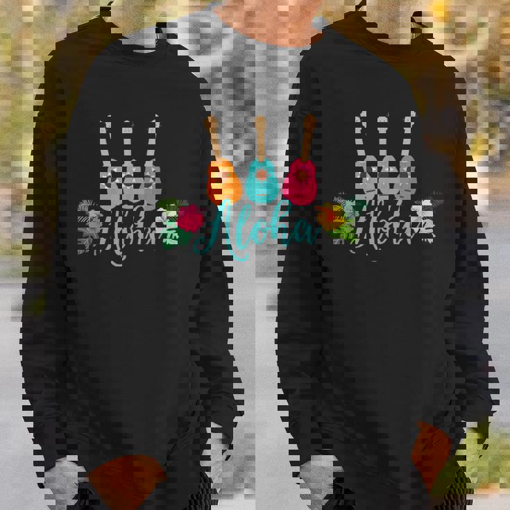 アロハシャツ ウクレレとハイビスカス柄 スウェットシャツ 彼への贈り物