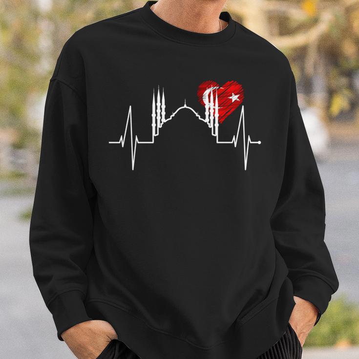 イスタンブールのスカイライン Heartbeat Turkey ブルーモスク Heart Istanbul 長袖tシャツ スウェットシャツ 彼への贈り物