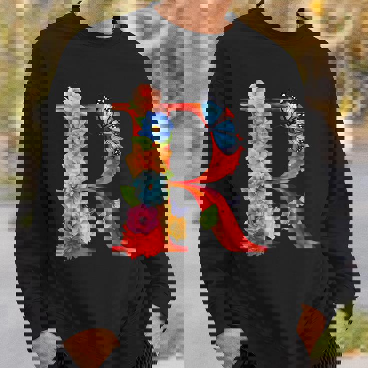 イニシャル R アルファベット バタフライ ローズ 花 水彩 モノグラム スウェットシャツ 彼への贈り物