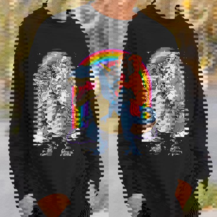 イングリッシュブルドッグ ユニコーン ライディング ダイナソー Tレックス ギフト メンズ レディース スウェットシャツ 彼への贈り物