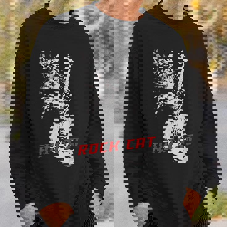 エレキギターを弾くロックキャット 面白い猫ニャーパロディショー スウェットシャツ 彼への贈り物