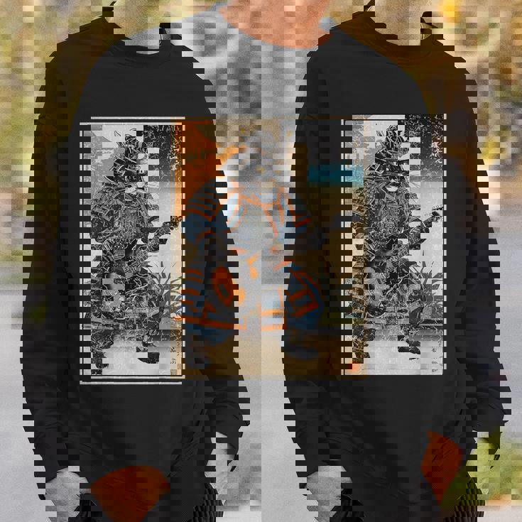 エレキギターを弾く日本の侍猫 浮世墨アート スウェットシャツ 彼への贈り物