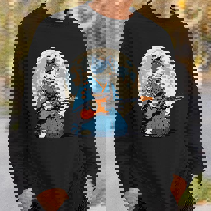 エレキギターを弾く日本猫 着物&猫ギター スウェットシャツ 彼への贈り物