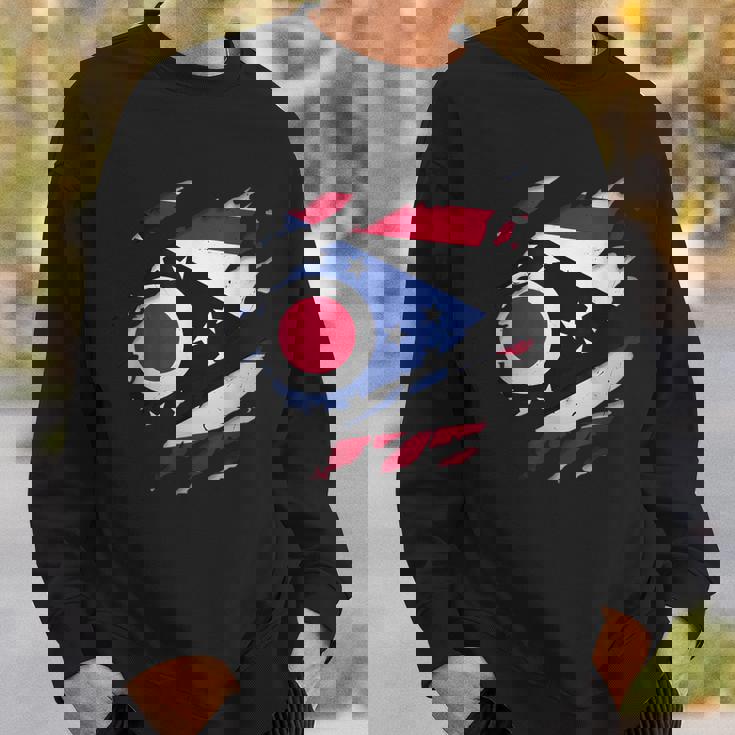 オハイオ州オハイオ州立大学 破れ加工 オハイオ州旗 スウェットシャツ 彼への贈り物