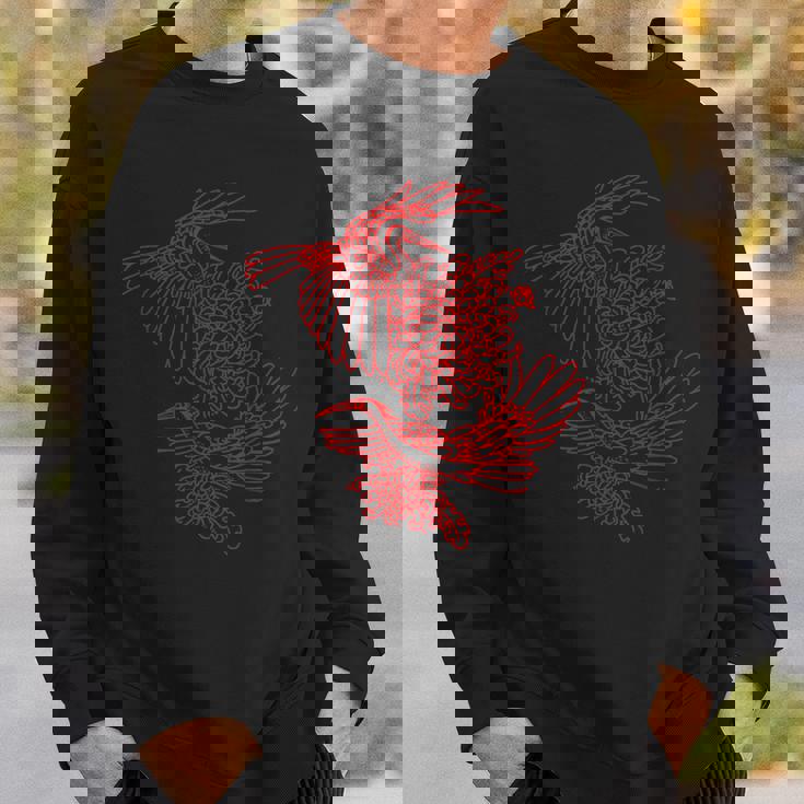 オリジナルツインサギと菊レッドラインアート スウェットシャツ 彼への贈り物