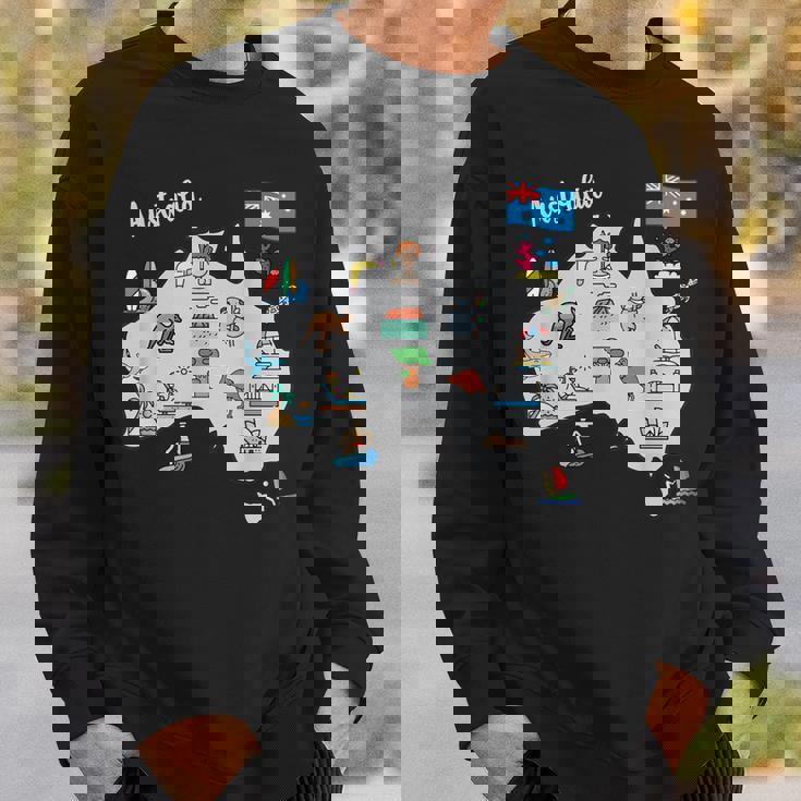 オーストラリアの地図。風景、動物、文化、シンボルのアイコン スウェットシャツ 彼への贈り物