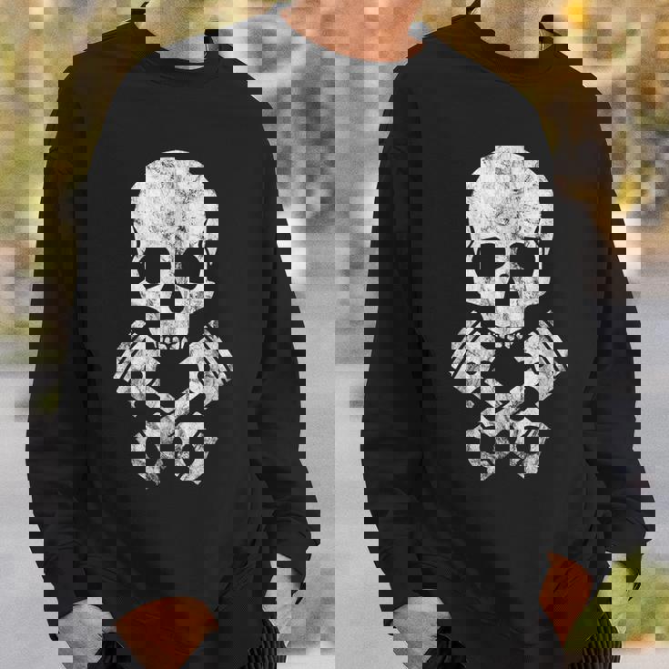 オートバイのホットロッドスカルとクロスボーンピストン スウェットシャツ 彼への贈り物