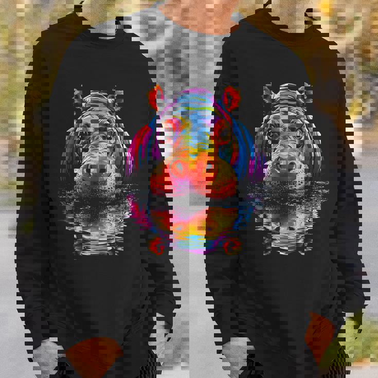 カバ カラフル アート 動物 かわいい グラフィック モチーフ カバ スウェットシャツ 彼への贈り物