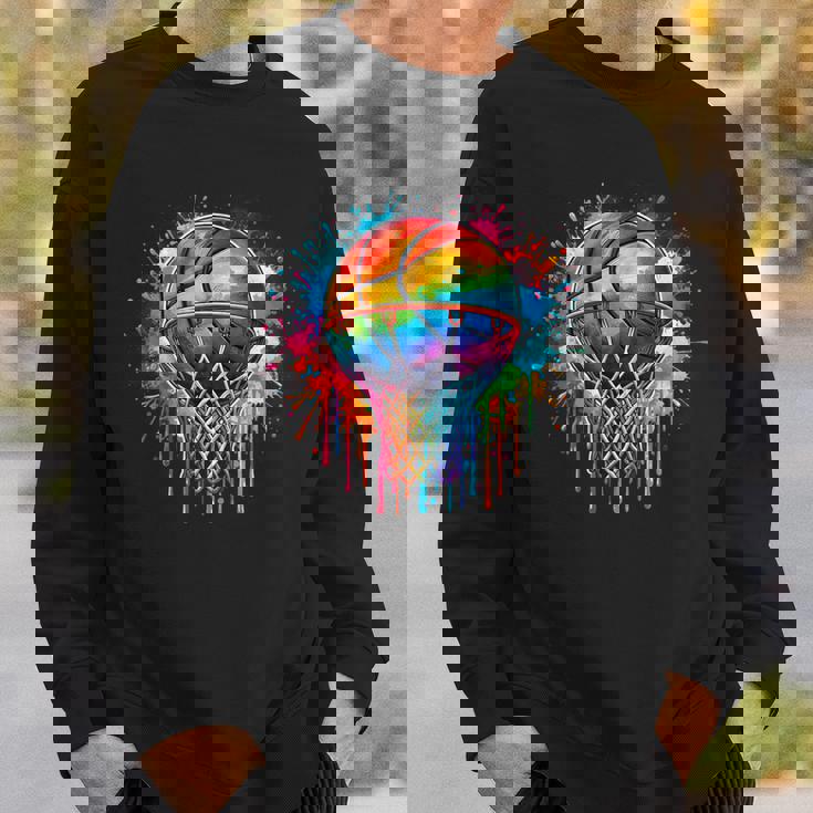 カラフル バスケットボール 絞り染め カラー スプラッシュ フープ ネット スラム ダンク スウェットシャツ 彼への贈り物