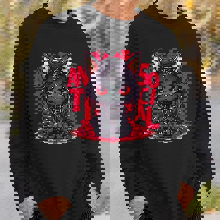 カワイイアニメ ゴシックキャット 反社会的 内向性 メンヘラ スウェットシャツ 彼への贈り物