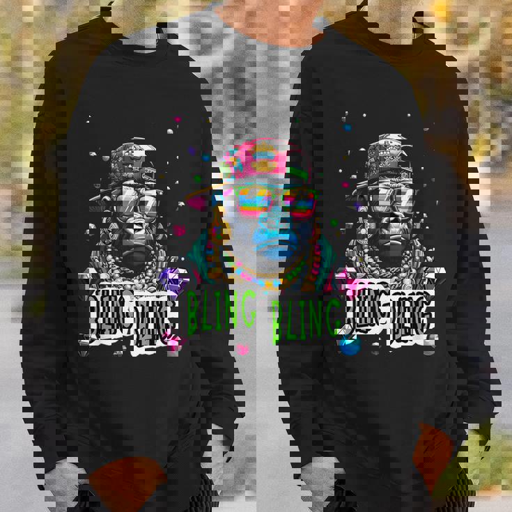 キラキラ光るクールなゴリラとジュエルヒップホップアートギャングスター スウェットシャツ 彼への贈り物