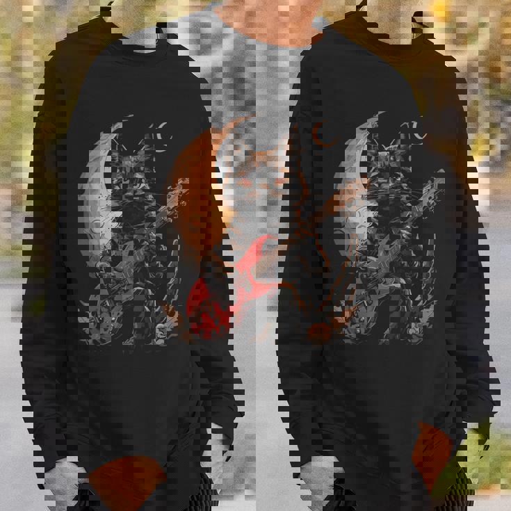 ギターを弾くロックキャット 面白いロックミュージックギター猫 スウェットシャツ 彼への贈り物