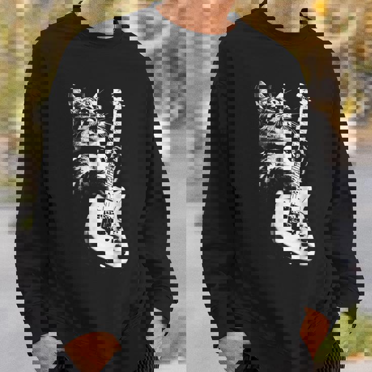 ギターを弾くロック猫 面白いギター猫 スウェットシャツ 彼への贈り物