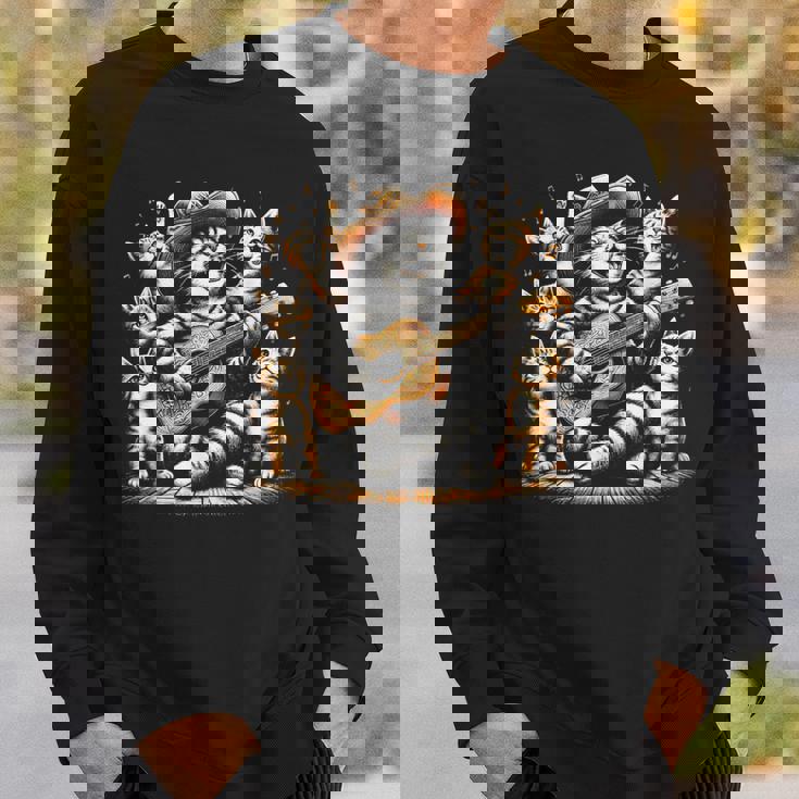 ギターを弾く猫 面白いロックミュージックギター猫 スウェットシャツ 彼への贈り物