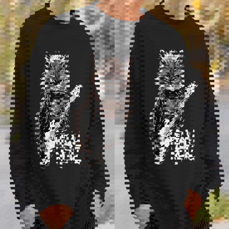 ギターを弾く猫 ヘヴィメタル ロックキャット おもしろギタリスト スウェットシャツ 彼への贈り物