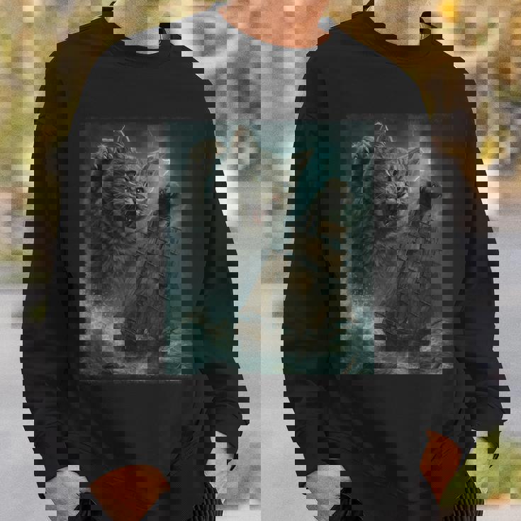 クラーケンの海の怪獣が海に潜る海賊船を襲う巨大猫 スウェットシャツ 彼への贈り物