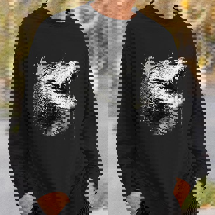 クロコダイル ワニの肖像画 爬虫類 カラフル アニマルプリント スウェットシャツ 彼への贈り物