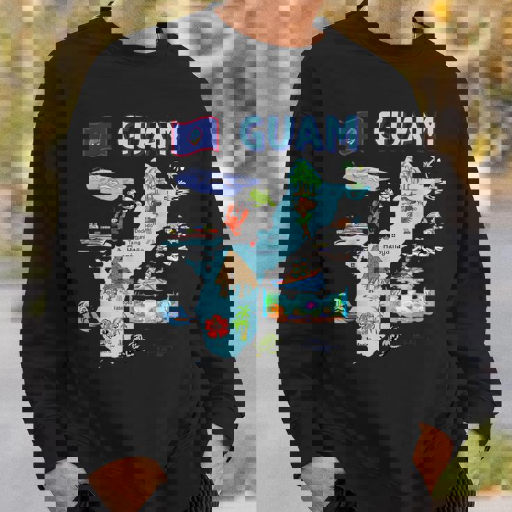 グアム、主要都市、旗、アメリカの観光名所地図 スウェットシャツ 彼への贈り物