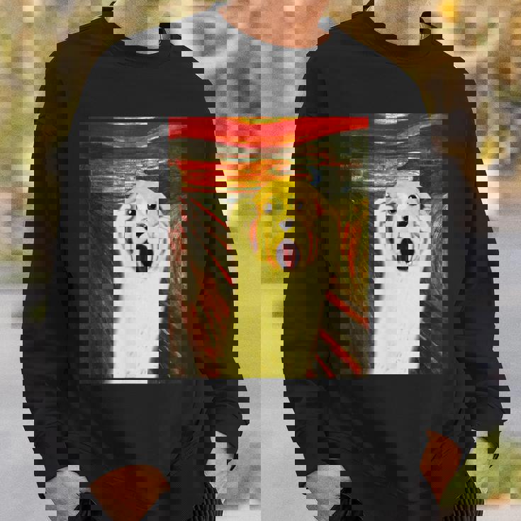 ゴールデンレトリバー 面白いtシャツ 犬 ムンクの叫び かわいい メンズ 子供 おもしろ 服 グッズ ネタ スウェットシャツ 彼への贈り物