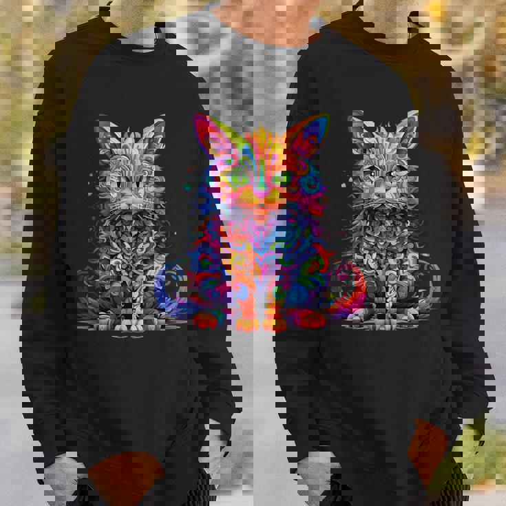 サイケデリック マンガ 猫 カラフル ファンタジー 曼荼羅スタイル スウェットシャツ 彼への贈り物