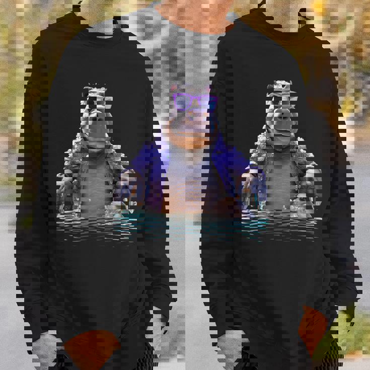 サングラスをかけたカバ カバ かわいいカバ スウェットシャツ 彼への贈り物