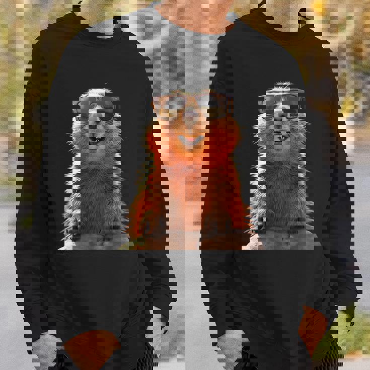 サングラスをかけたマーモット 齧歯類 地リス マーモット スウェットシャツ 彼への贈り物