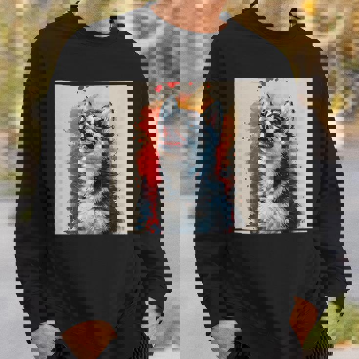 シベリアンハスキー子犬の笑いグラフィック。 スウェットシャツ 彼への贈り物