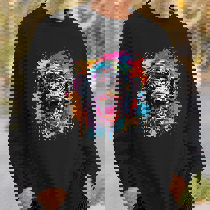 スプラッシュアート チンパンジー 野生動物 動物 好き カラフル スウェットシャツ 彼への贈り物