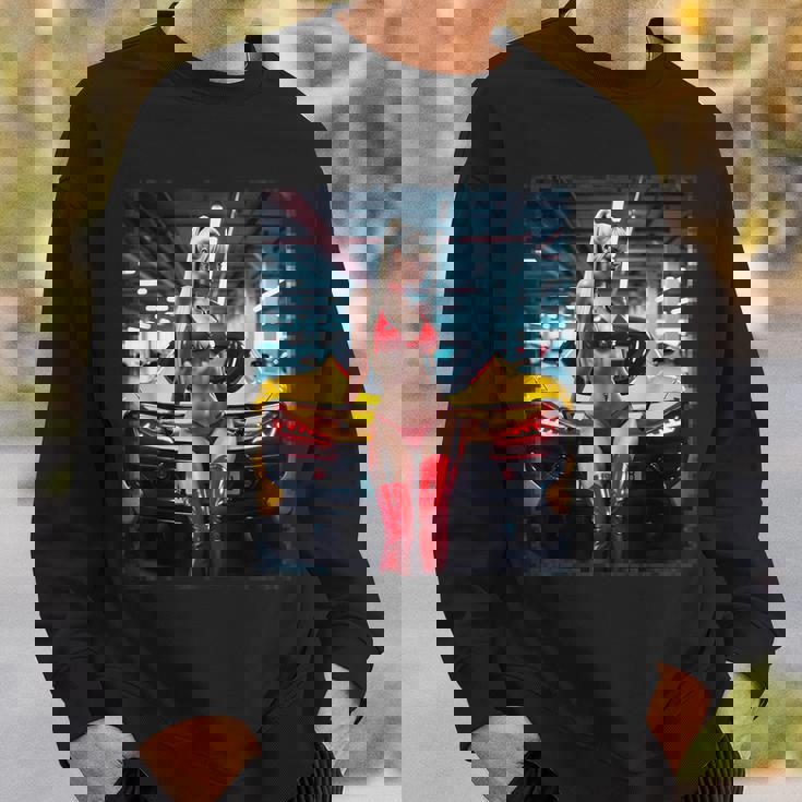 セクシーガールグラフィックtシャツ セクシーブロンドビキニモデル&車 スウェットシャツ 彼への贈り物