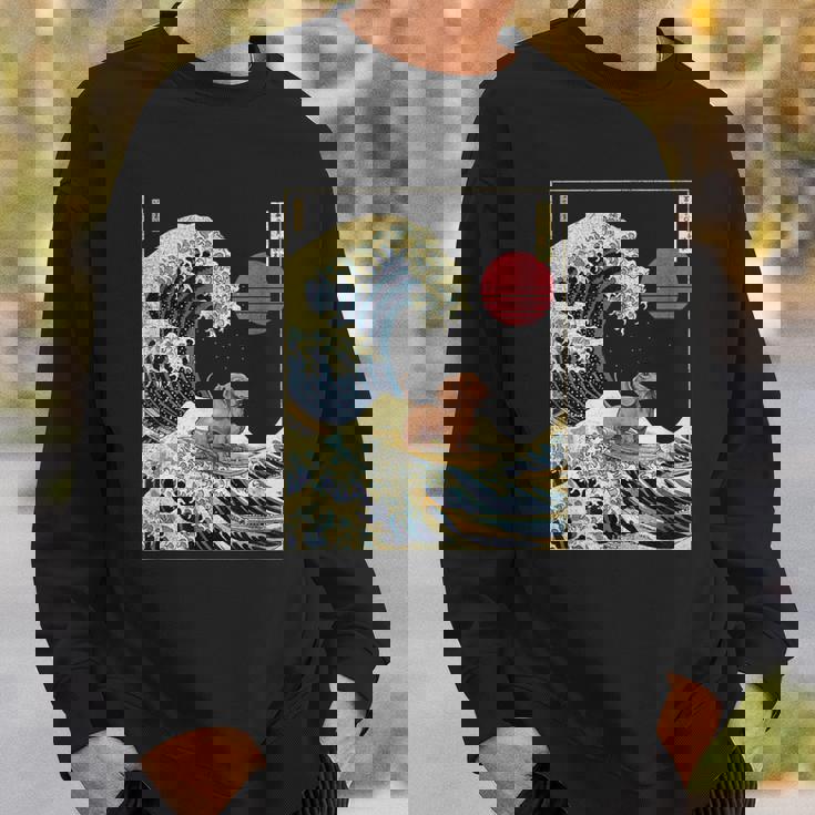 ダックスフント 日本の神奈川波 おもしろサーフドッグ スウェットシャツ 彼への贈り物