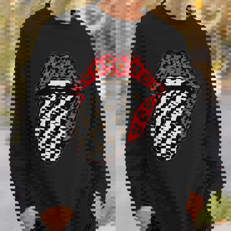 チェック 舌 赤 ヒョウ 唇 レース スウェットシャツ 彼への贈り物