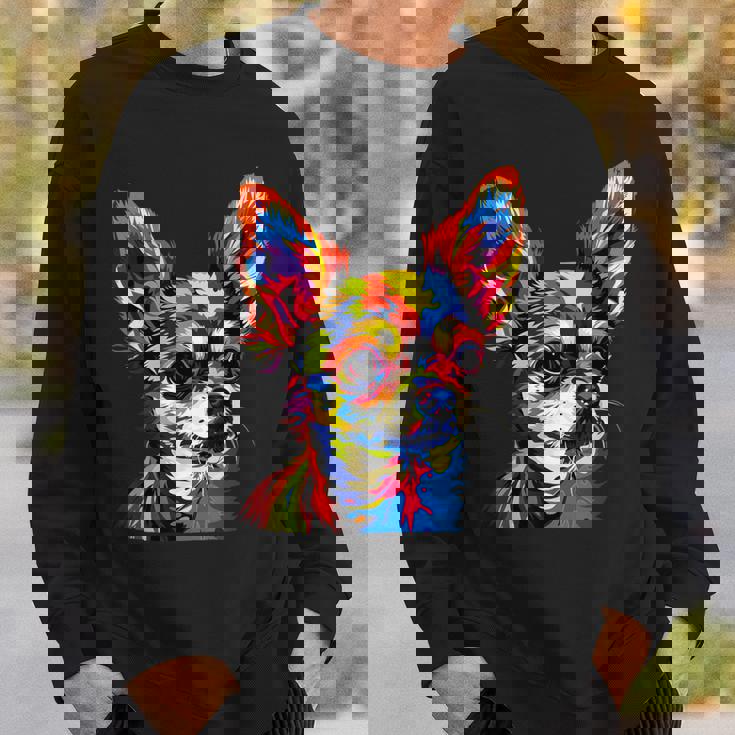 チワワ カラフル カラー ポップアート ラブ ちっちゃかわいいチワワ スウェットシャツ 彼への贈り物