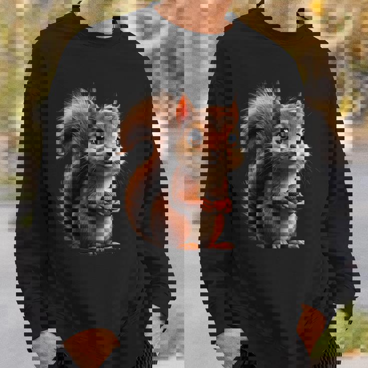 ドングリを持ったかわいいリスのデザイン スウェットシャツ 彼への贈り物