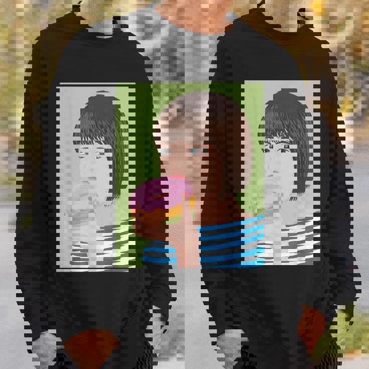 ドーナツショップ ポップアート ポートレート ロジックロックスター キュート ドーナツ ガールフレンド ドーナツ スウェットシャツ 彼への贈り物