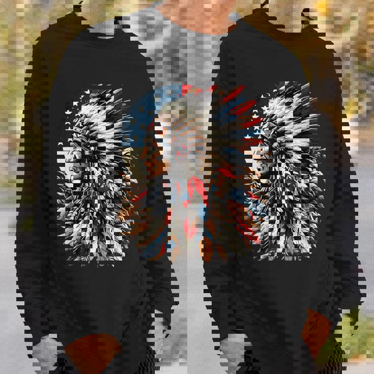 ネイティブアメリカン インディアン チーフ アメリカ国旗 先住民 スウェットシャツ 彼への贈り物