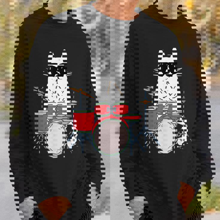 ネコとドラム 猫とサングラス ネコ好き 猫飼い 愛猫家 ドラム ドラムセット バンド ジャズ音楽 ねこ ネコ 猫 スウェットシャツ 彼への贈り物