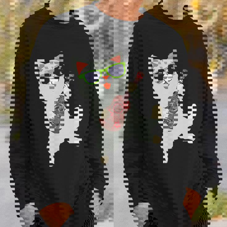 ハワイアンウケ猫遊びウクレレバッジポケット スウェットシャツ 彼への贈り物