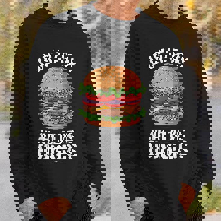 ハンバーガーが大好きな少年 おもしろハンバーガー好き スウェットシャツ 彼への贈り物