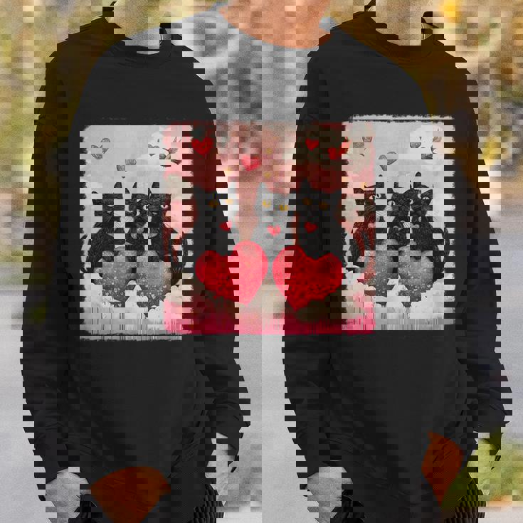 ハートのある黒猫 バレンタインデー アートペインティング スウェットシャツ 彼への贈り物