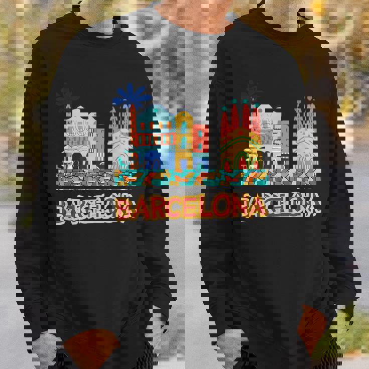 バルセロナの象徴的な建物とサグラダファミリア カラフル スウェットシャツ 彼への贈り物