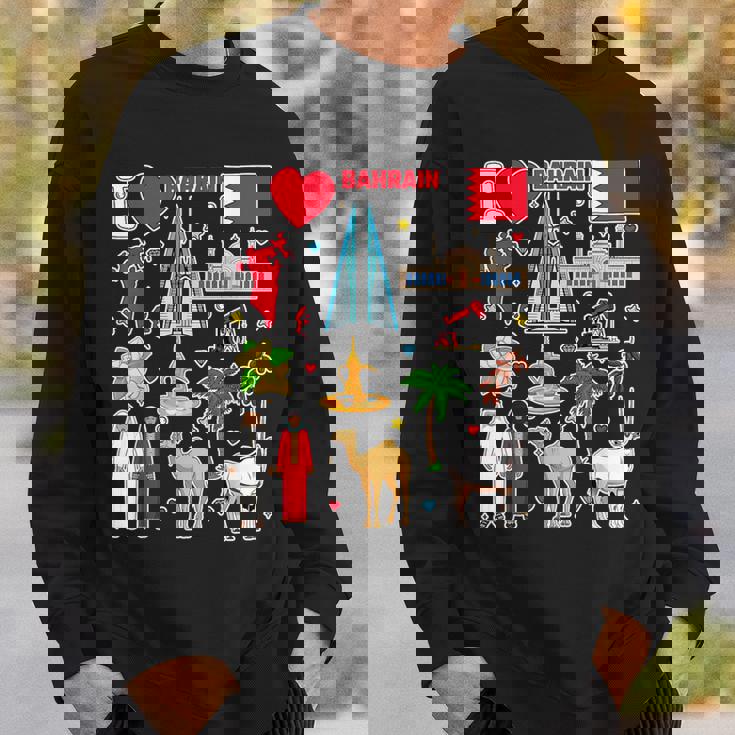 バーレーンの手描きシンボル、バーレーンの地図、文化的アイコン スウェットシャツ 彼への贈り物